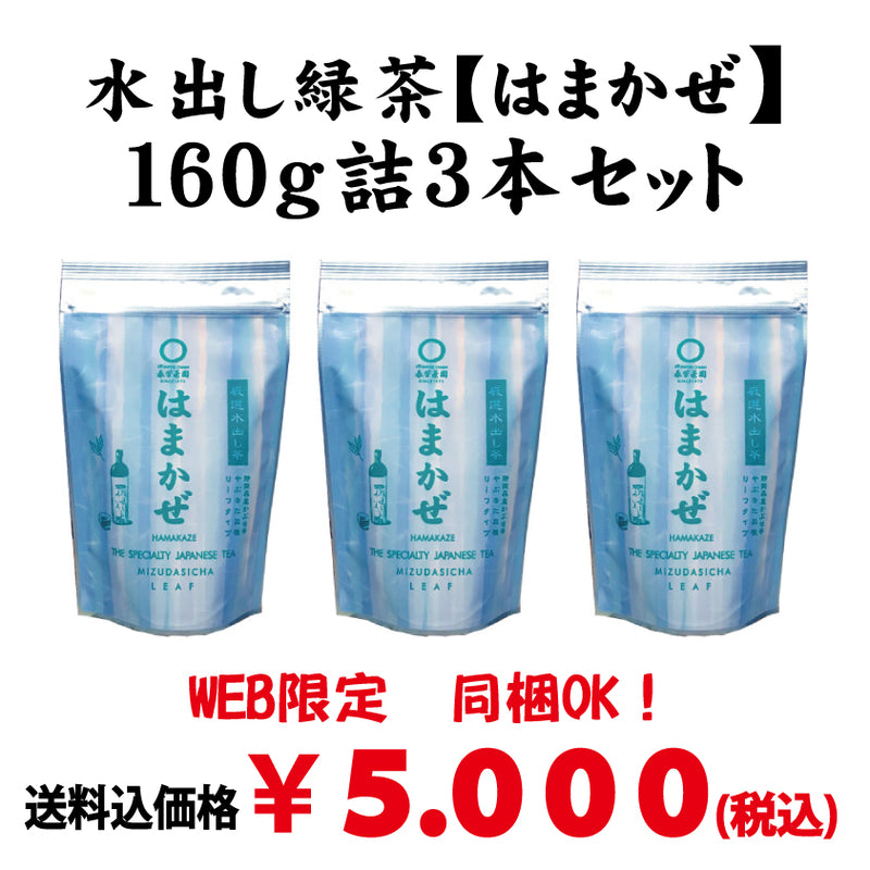 同梱OK!お得!送料込のまとめ買いセット!【静岡森産】 水出し煎茶「はまかぜ」160g詰3本セット
