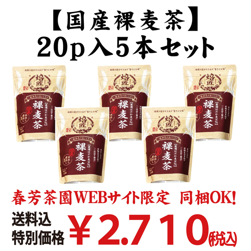同梱OK!お得!送料込のまとめ買いセット!厳選はだか麦100% 水出し煮出し兼用 【国産裸麦茶】20p入 5本セット