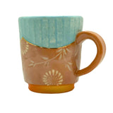 京焼・清水焼　釉彩三島詰唐草マグカップ　青　350ml