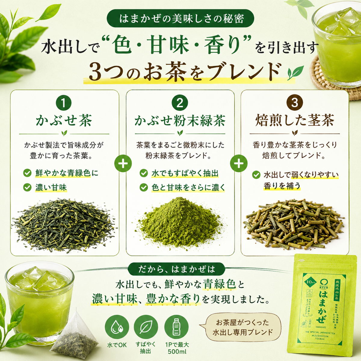 静岡森産】 水出し緑茶「はまかぜティーパック」5g×10P詰｜春芳茶園