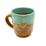 京焼・清水焼　釉彩三島詰唐草マグカップ　青　350ml