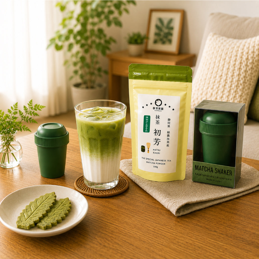 抹茶オレにおすすめ！【静岡産】抹茶「初芳」100ｇ＆【加賀山中塗】抹茶シェイカーセット※ネコポス便不可