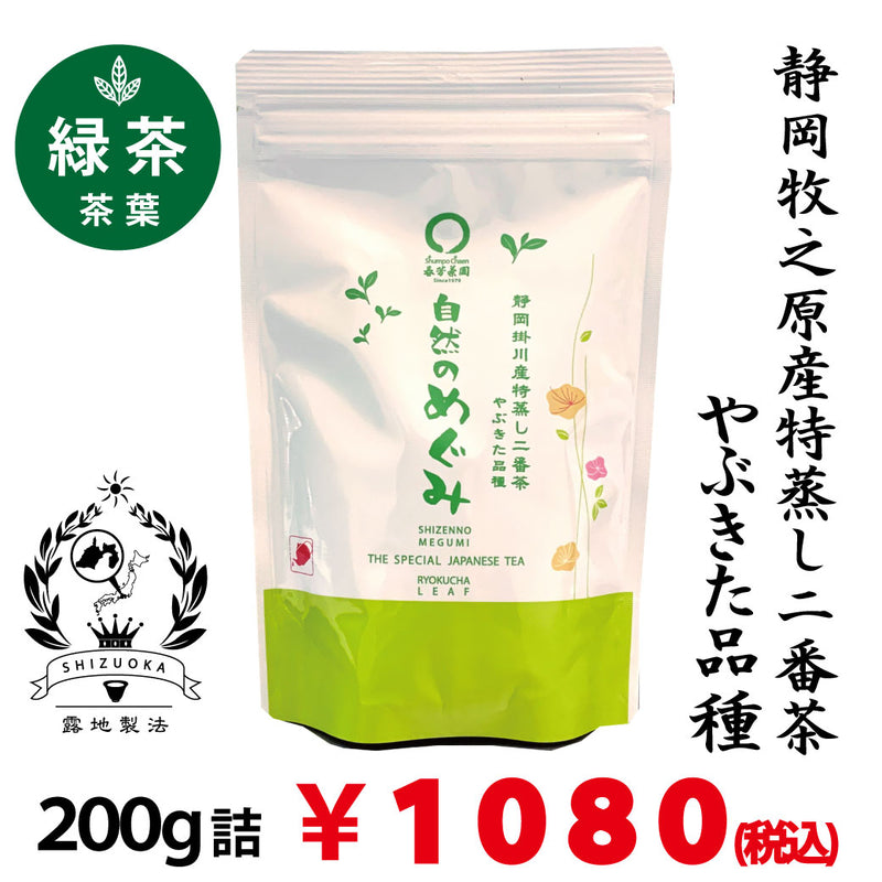 【静岡掛川産深蒸し緑茶 ６月摘２番茶】 荒茶「自然のめぐみ」200ｇ詰※ネコポス便2本まで