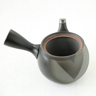 常滑焼 黒泥Ｖ字柄 帯アミ急須 600ml
